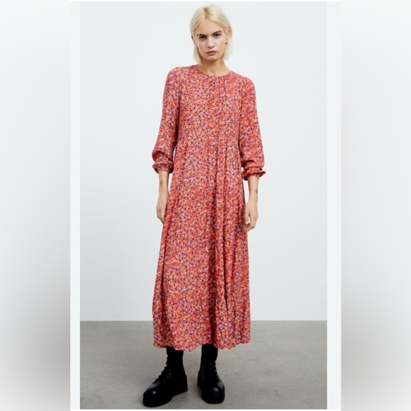 Zara Long Flowing Voluminous Floral Print Dress Loose fit SZ Small EUC - Picture 1 of 10